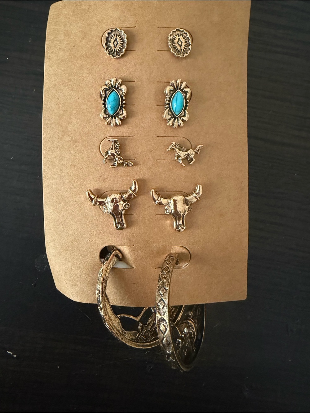 Women’s Gold and Turquoise Earring Set - 5 pairs